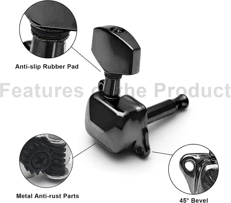 MAXCHEER 3R3L Semi-closed Guitar Tuners String Tuning Pegs Keys Machine Heads Set for Acoustic or Electric Guitar (Black, 3R3L) - Image 4